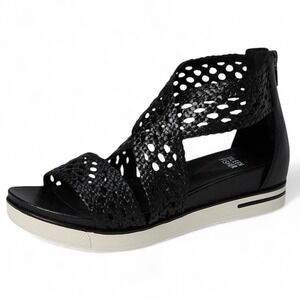 Eileen Fisher Sport Sandal Womens Sz‎ 7M Black Woven Leather Zip Back NEW in Box
